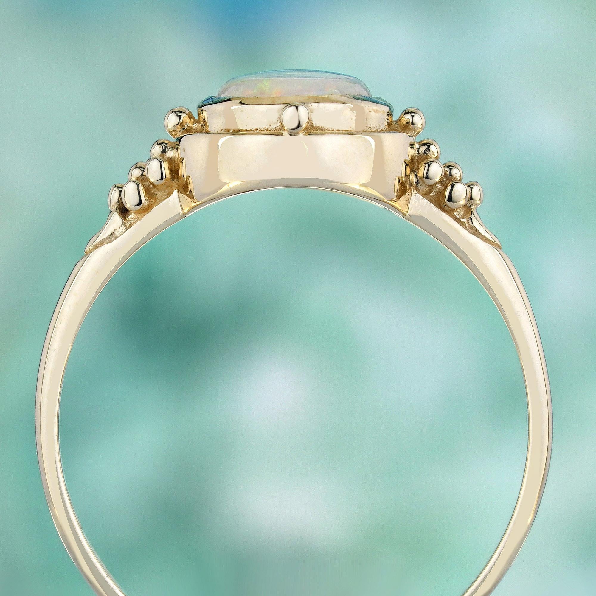Bague de style vintage en or jaune 9K sertie d'un chaton d'opale naturelle Neuf - En vente à Bangkok, TH