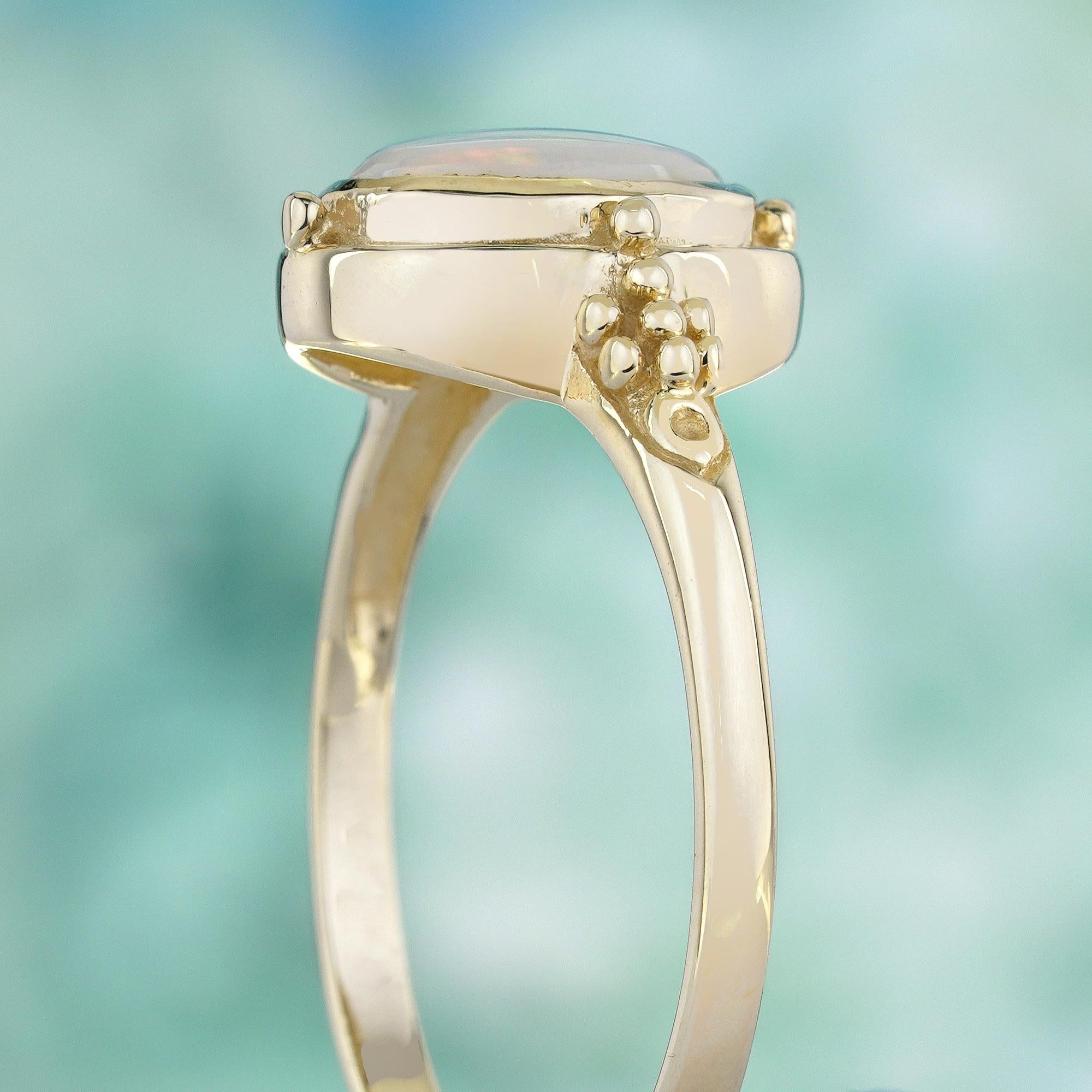 Bague de style vintage en or jaune 9K sertie d'un chaton d'opale naturelle Pour femmes en vente