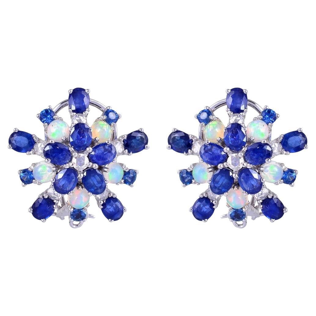 18K White Gold Earring with 7.90ct Sapphire, Opal & Diamond For Sale