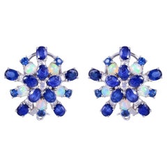 Natural Opal & Blue Sapphire & Diamond Earring in 18k Gold