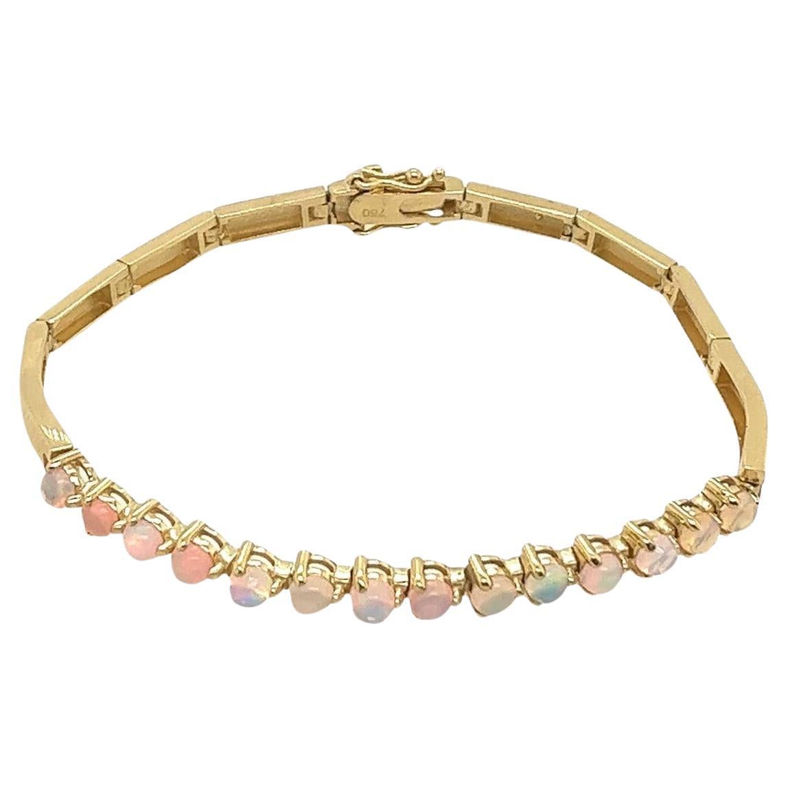 Natural Opal Bracelet Set with 14 Opals 2.10ct in 18ct Yellow Gold For Sale