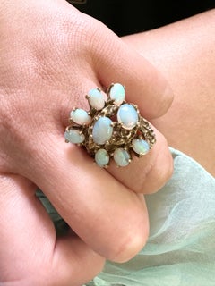 Natural Opal Carved Ring 10KT yellow gold size 6.5