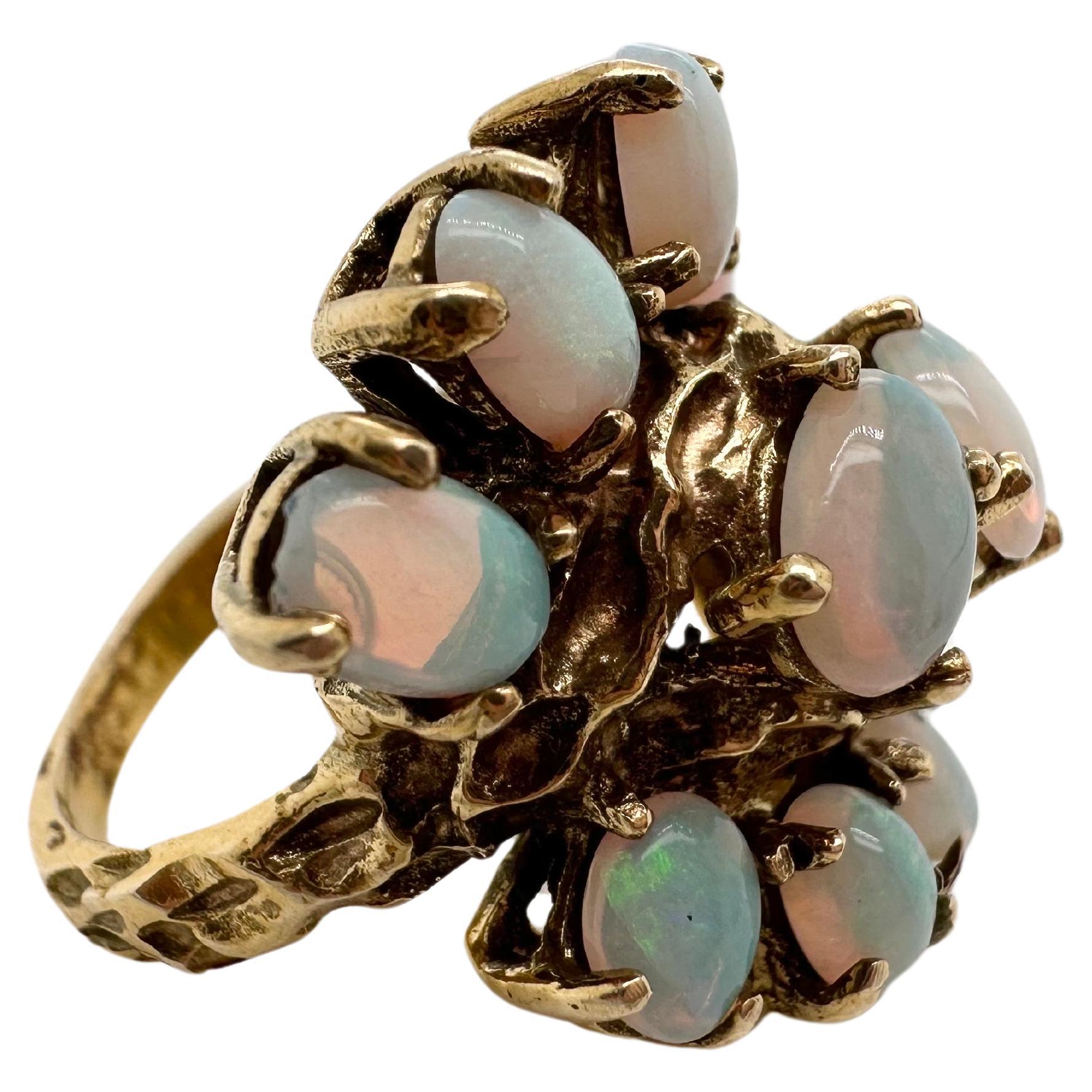 Natürlicher Opal geschnitzter Ring 10KT Gelbgold Größe 6,5
