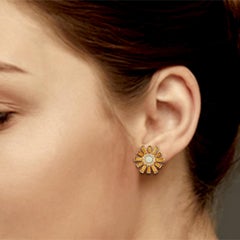 Boucles d'oreilles à clous « Sunburst » en opale naturelle, citrine et diamants, or jaune 18 carats
