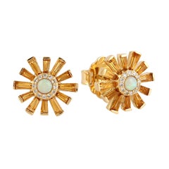 Boucles d'oreilles à clous « Sunburst » en opale naturelle, citrine et diamants, or jaune 18 carats