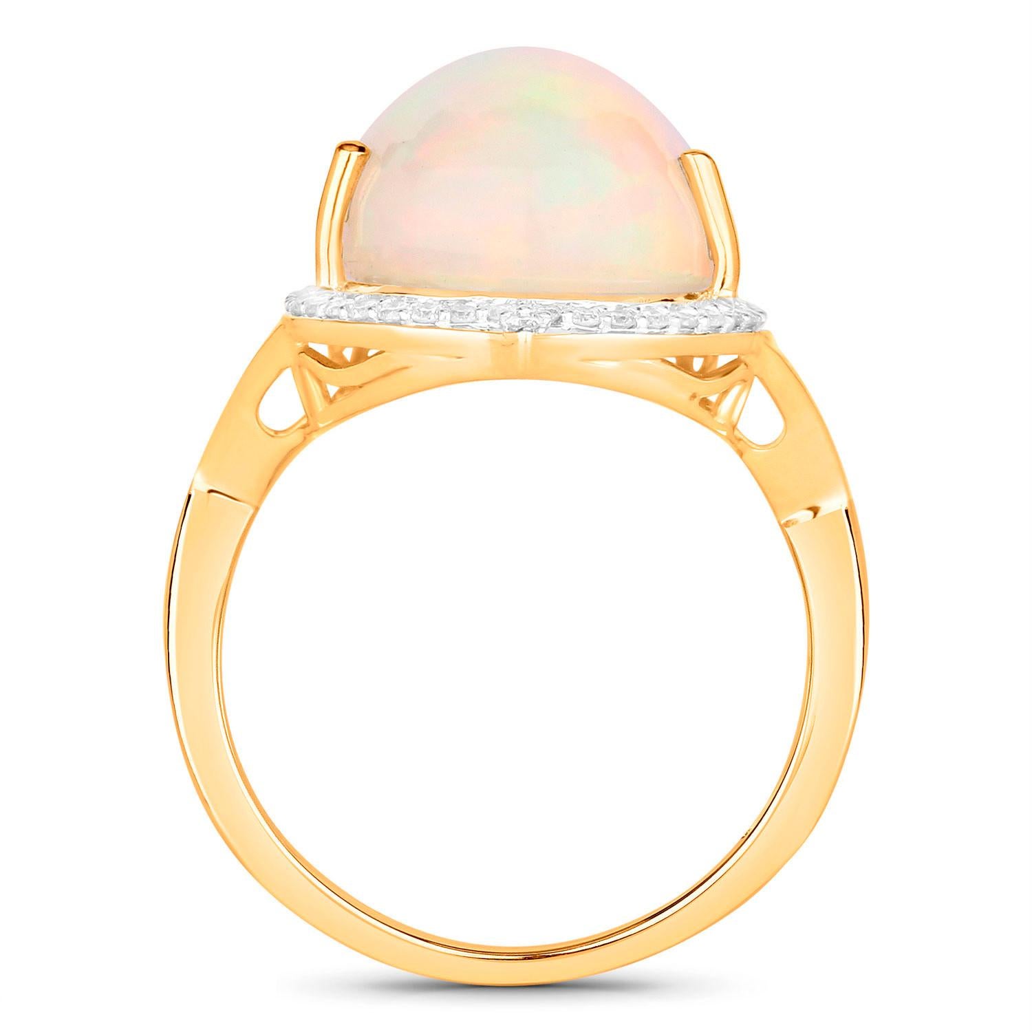 Natural Opal Cocktail Ring Diamond Halo 7.86 Carats 14K Yellow Gold In Excellent Condition For Sale In Laguna Niguel, CA