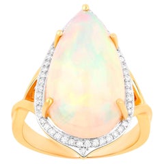 Natürlicher Opal Cocktail-Ring Diamant Halo 7,86 Karat 14K Gelbgold