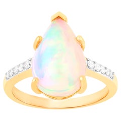 Natürlicher Opal Cocktail-Ring Diamantfassung 4,26 Karat 14K Gelbgold