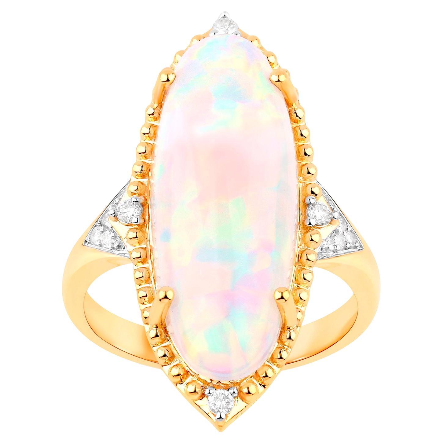 Natural Opal Cocktail Ring Diamond Setting 5.54 Carats 14K Yellow Gold