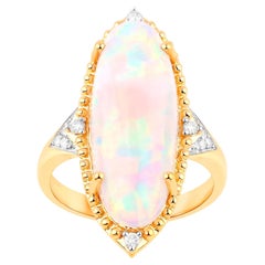 Natürlicher Opal Cocktail-Ring Diamantfassung 5,54 Karat 14K Gelbgold