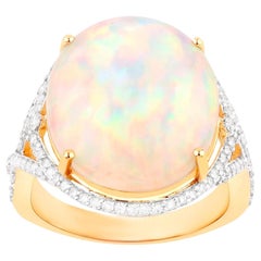 Natural Opal Cocktail Ring Diamond Setting 9.27 Carats 14K Yellow Gold
