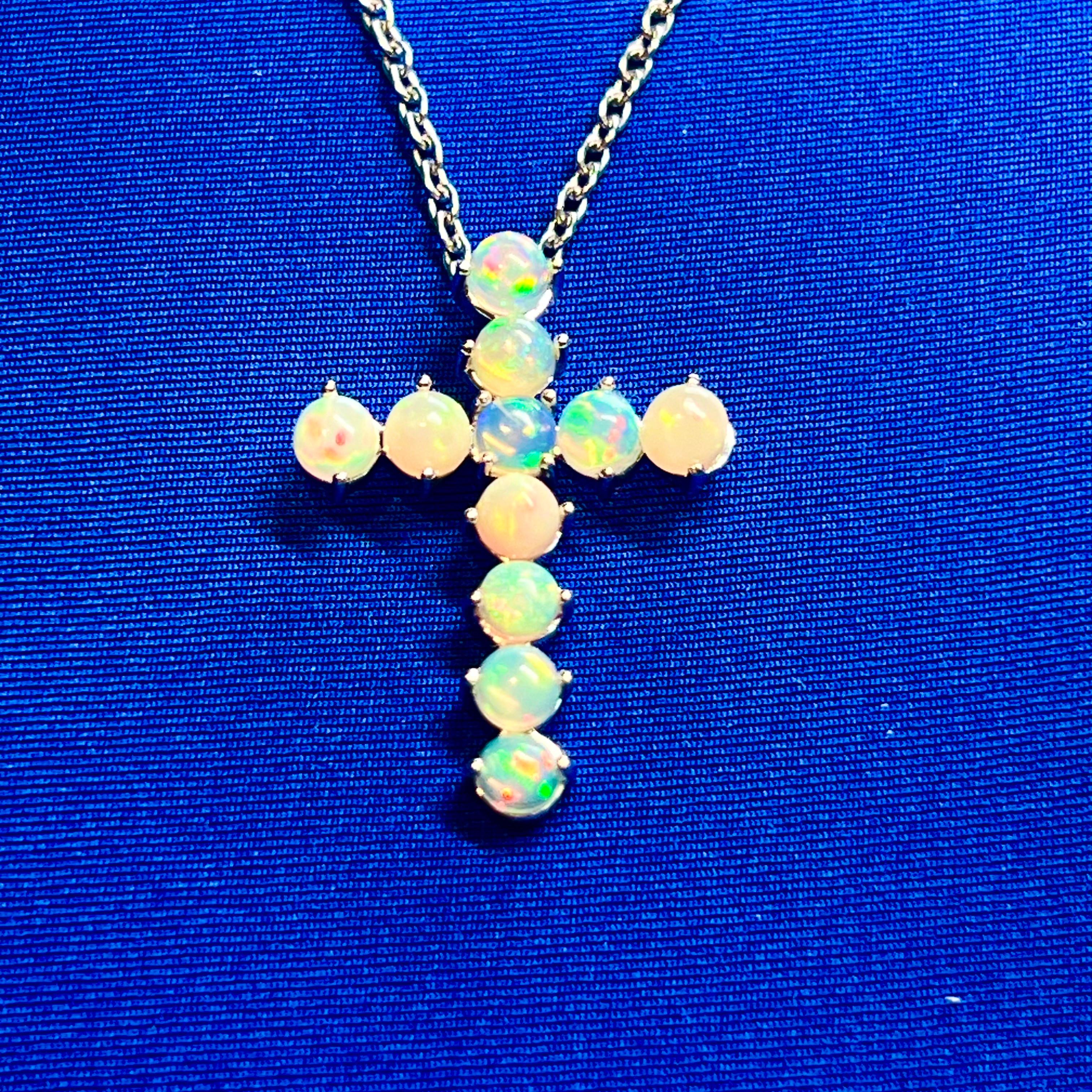 Natürliche Qualität Opal Kreuz Anhänger Halskette 20