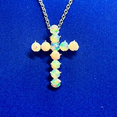 Natural Opal Cross Pendant Necklace 20" 14k WG 4.50 CT Certified