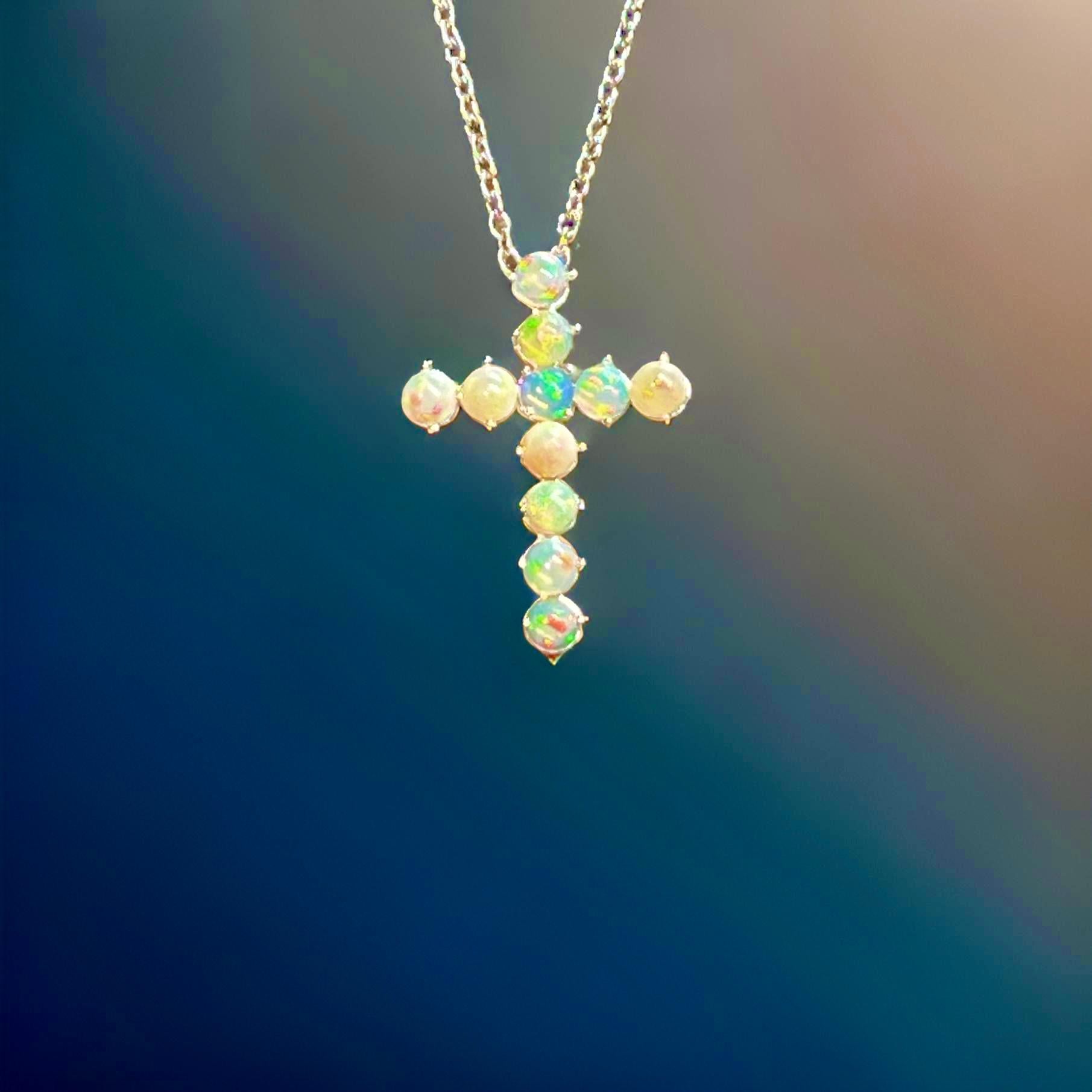 Natürlicher Opal-Kreuz-Anhänger Halskette 20