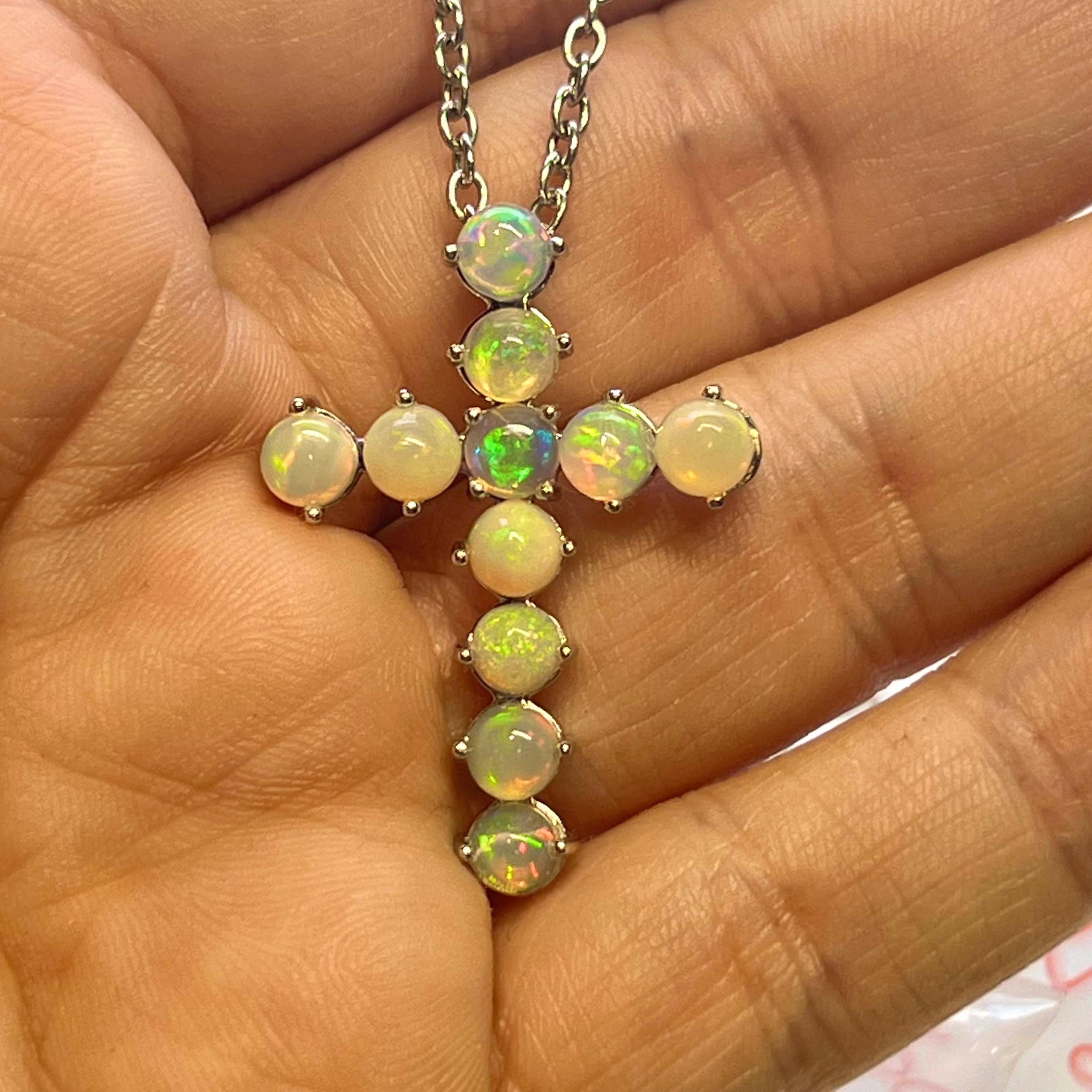 Natürlicher Opal-Kreuz-Anhänger Halskette 20