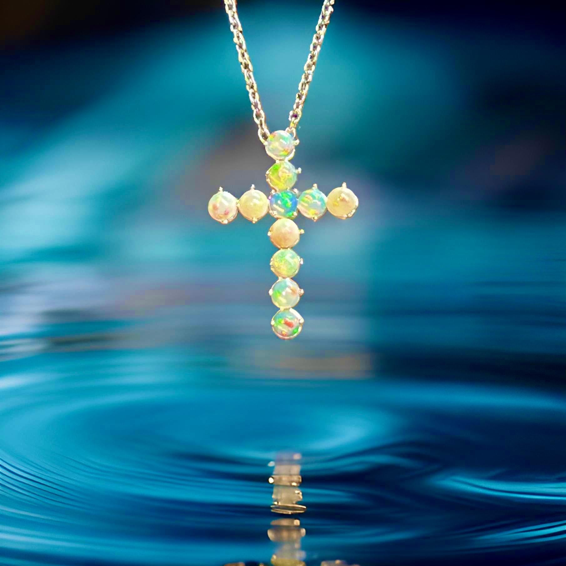 Natürlicher Opal-Kreuz-Anhänger Halskette 20