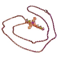 Natural Opal Cross Pendant Necklace 20" 14k WG 4.50 CT Certified
