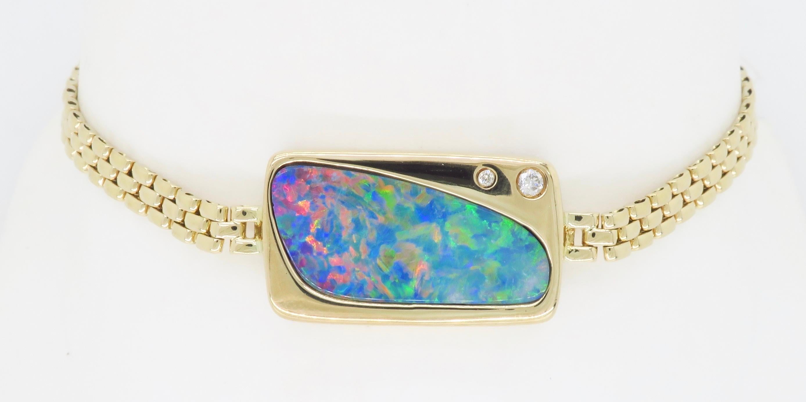 Natural Opal & Diamond Bracelet In Excellent Condition For Sale In Webster, NY