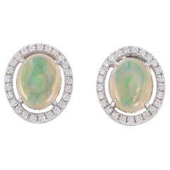 Natural Opal & Diamond Earring in 18k Gold