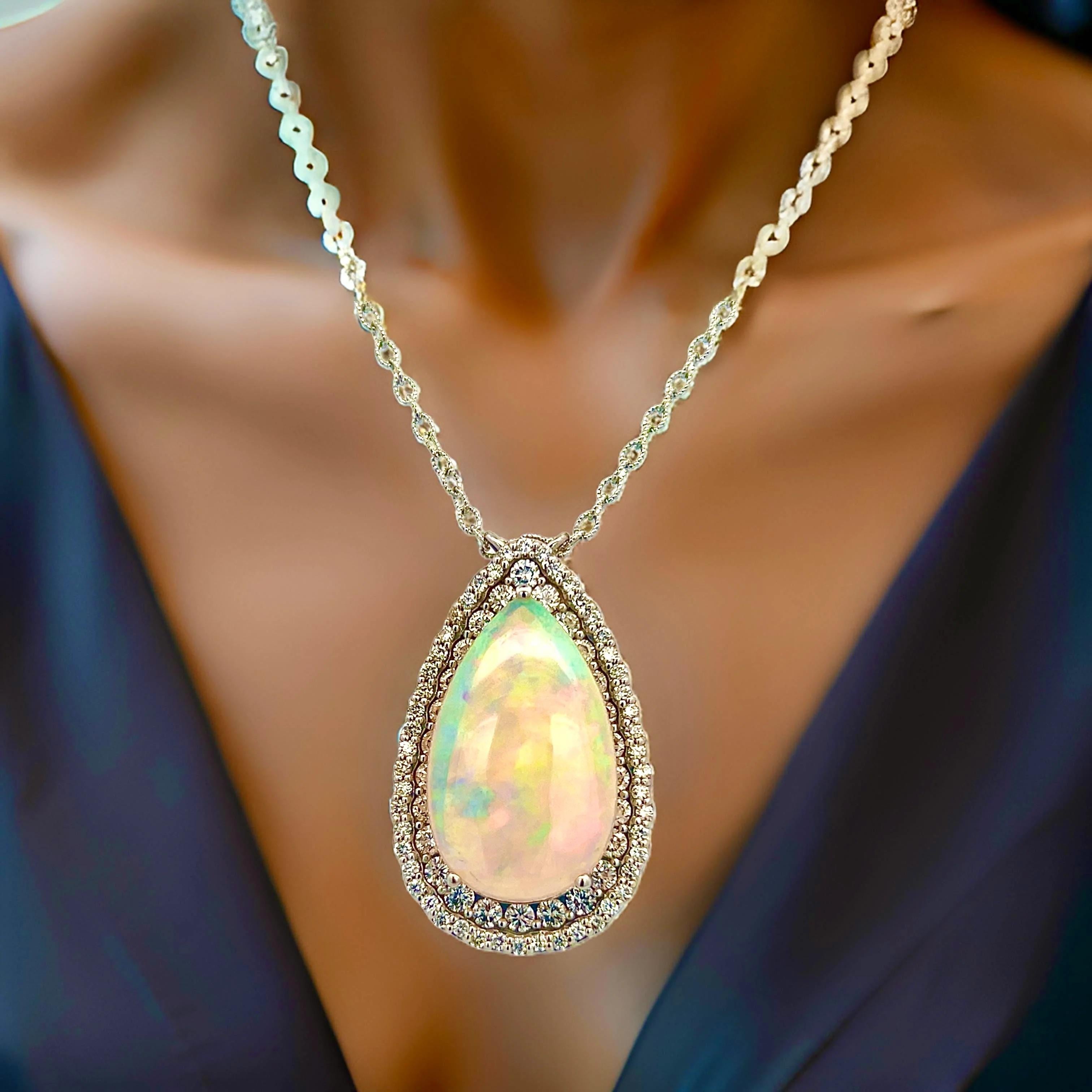 Natural Fine Quality Opal Diamond Necklace 20