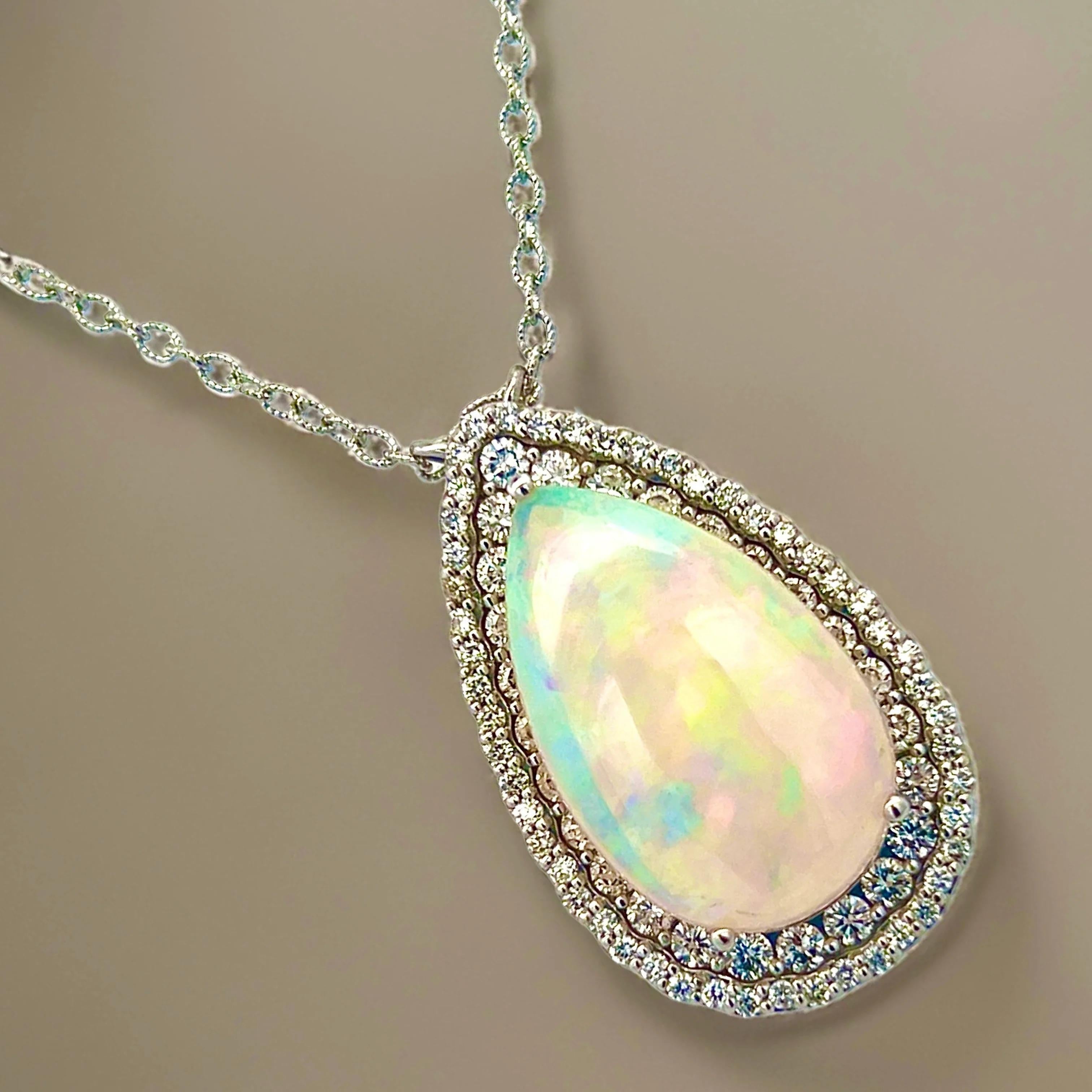 Pear Cut Natural Opal Diamond Necklace 20