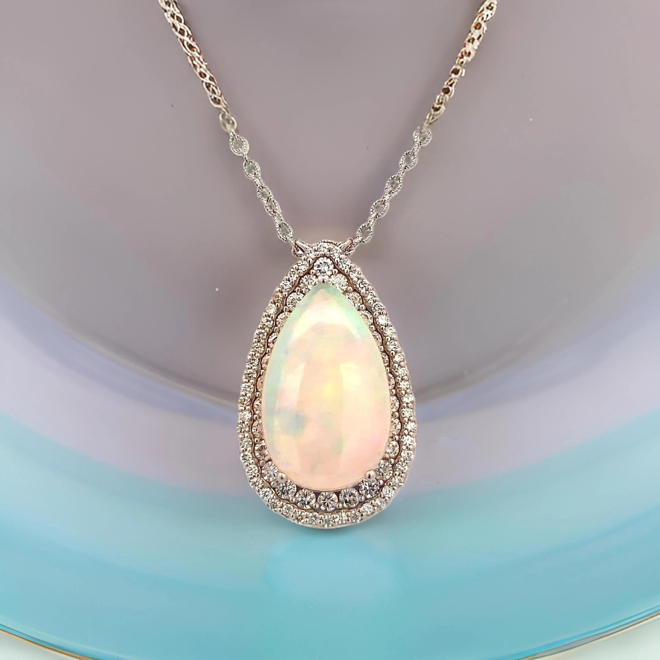 Women's Natural Opal Diamond Necklace 20