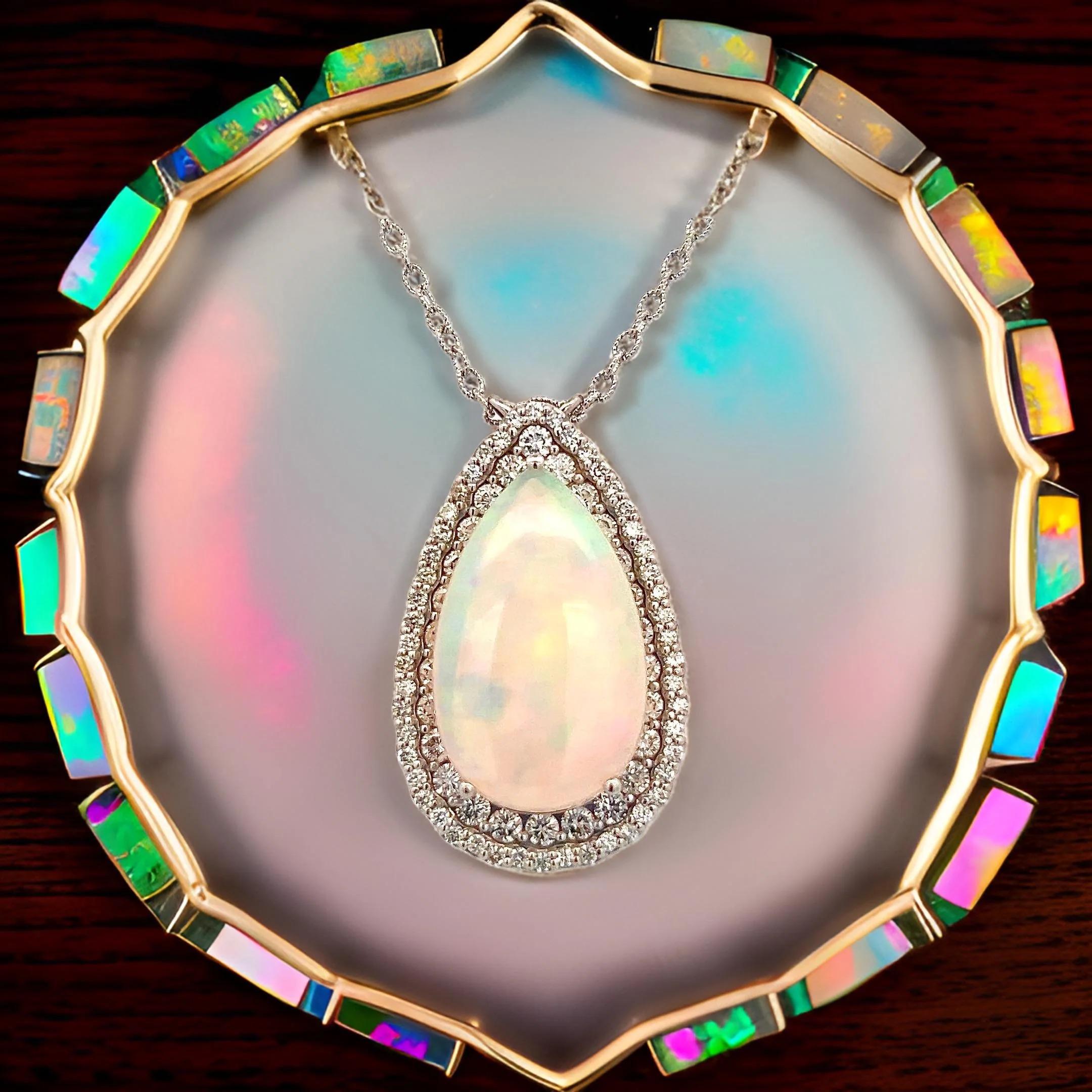 Natural Opal Diamond Necklace 20