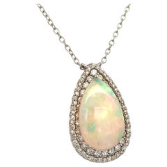 Natural Opal Diamond Necklace 20" 14k White Gold 15.14 TCW Certified