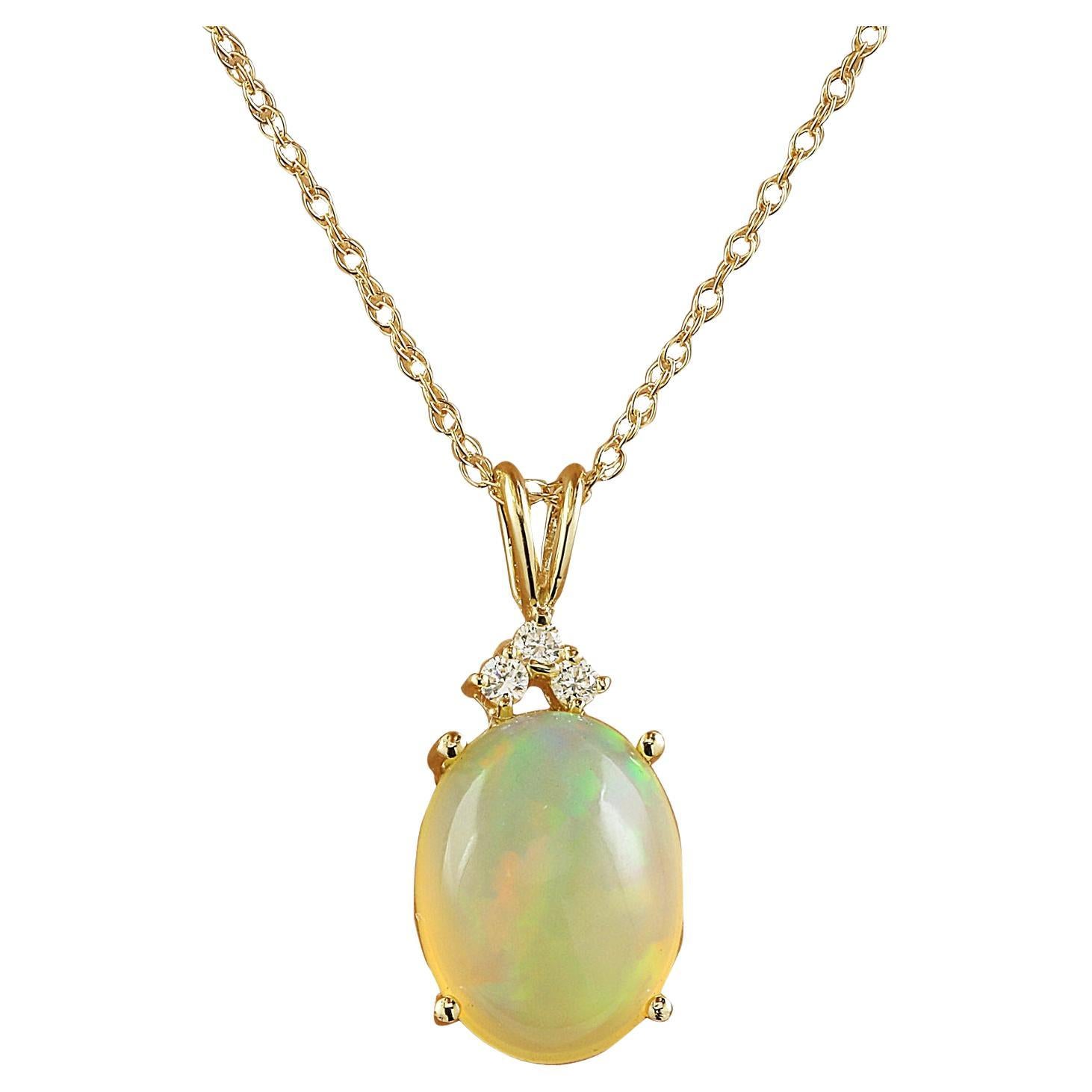 Natural Opal Diamond Necklace in 14 Karat Solid Yellow Gold  For Sale