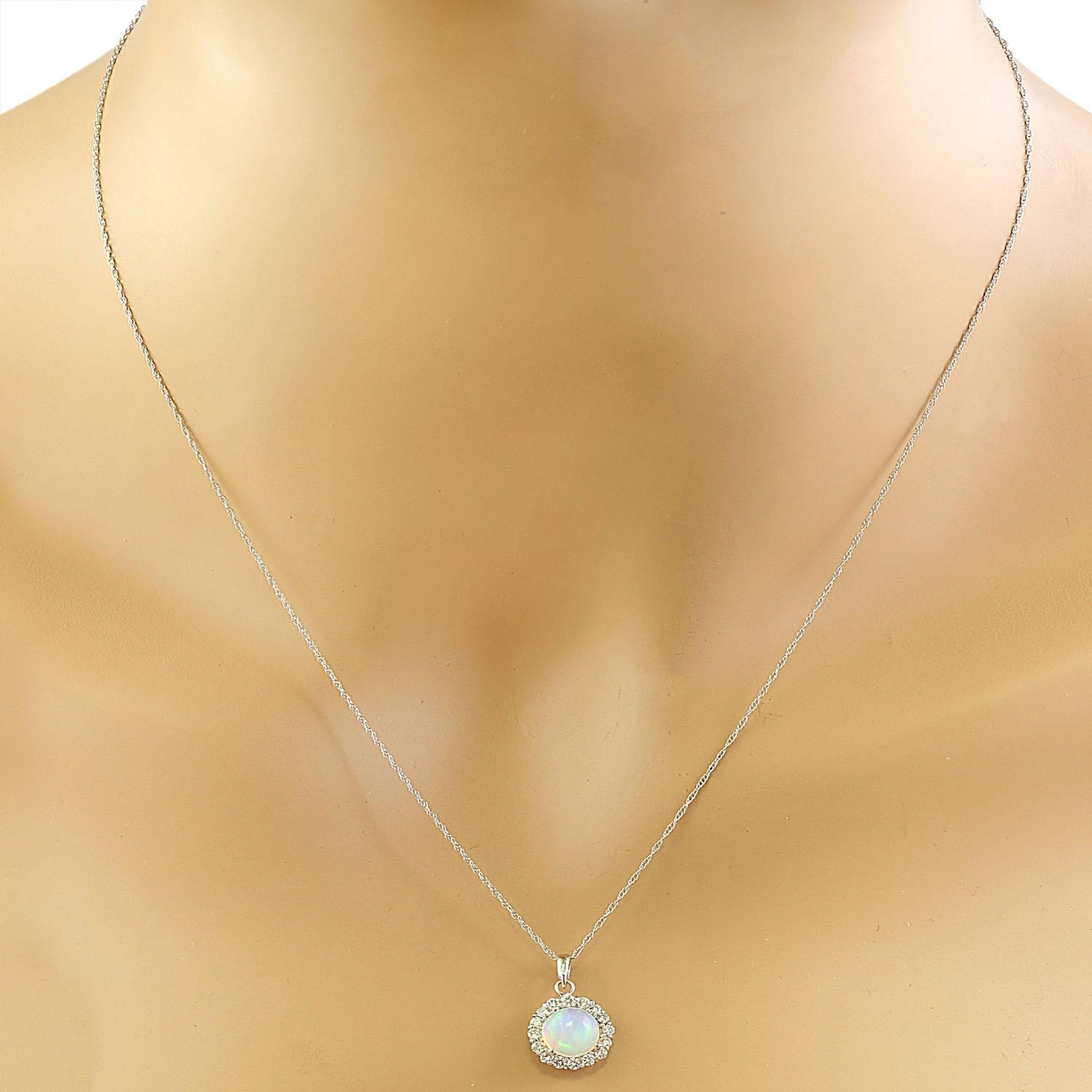 Round Cut Natural Opal Diamond Necklace In 14 Karat White Gold For Sale