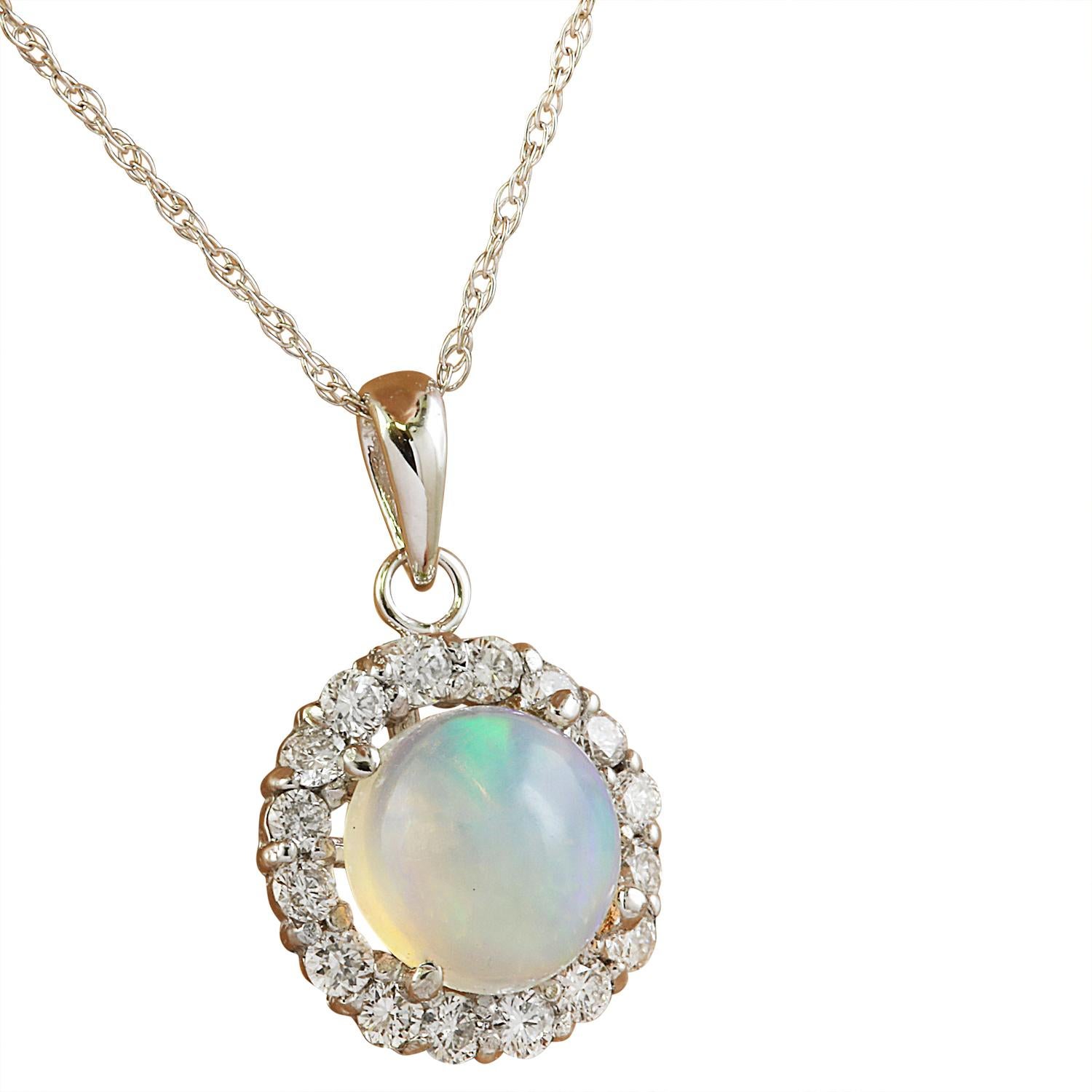 Natural Opal Diamond Necklace In 14 Karat White Gold In New Condition For Sale In Los Angeles, CA