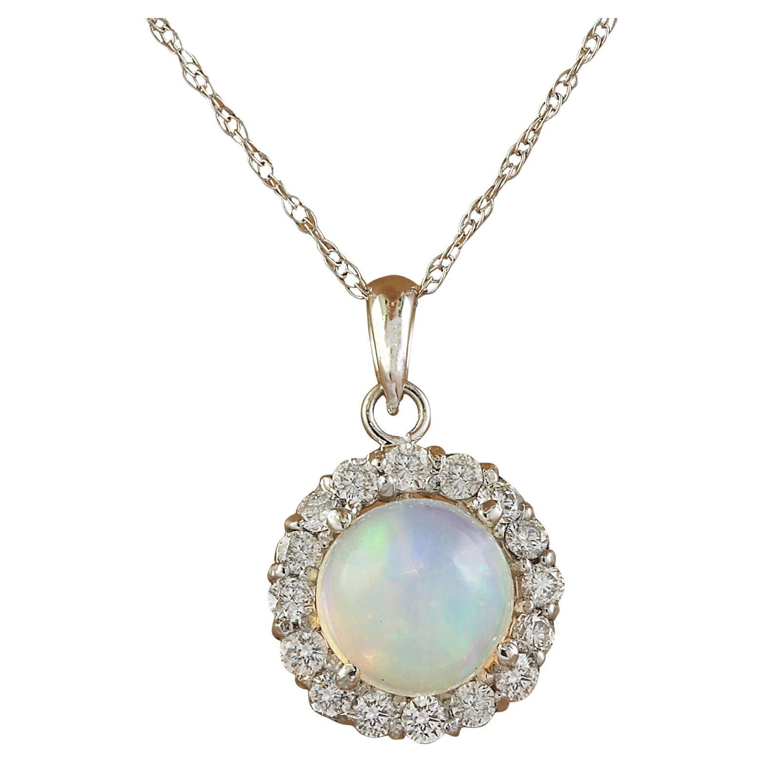 Natural Opal Diamond Necklace In 14 Karat White Gold For Sale