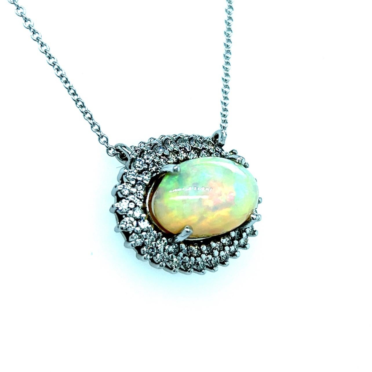 Natural Quality Opal Diamond Pendant Necklace 18
