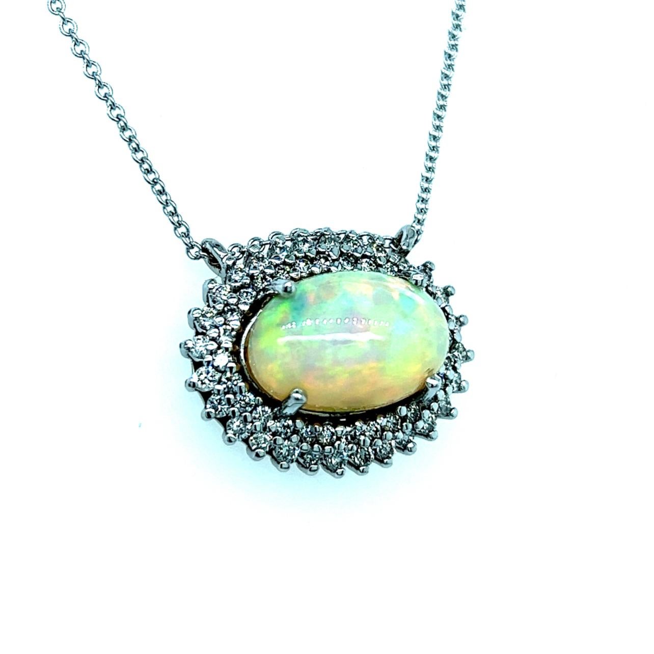 Natural Opal Diamond Pendant Necklace 14k Gold 5.81 TCW Certified In New Condition For Sale In Brooklyn, NY