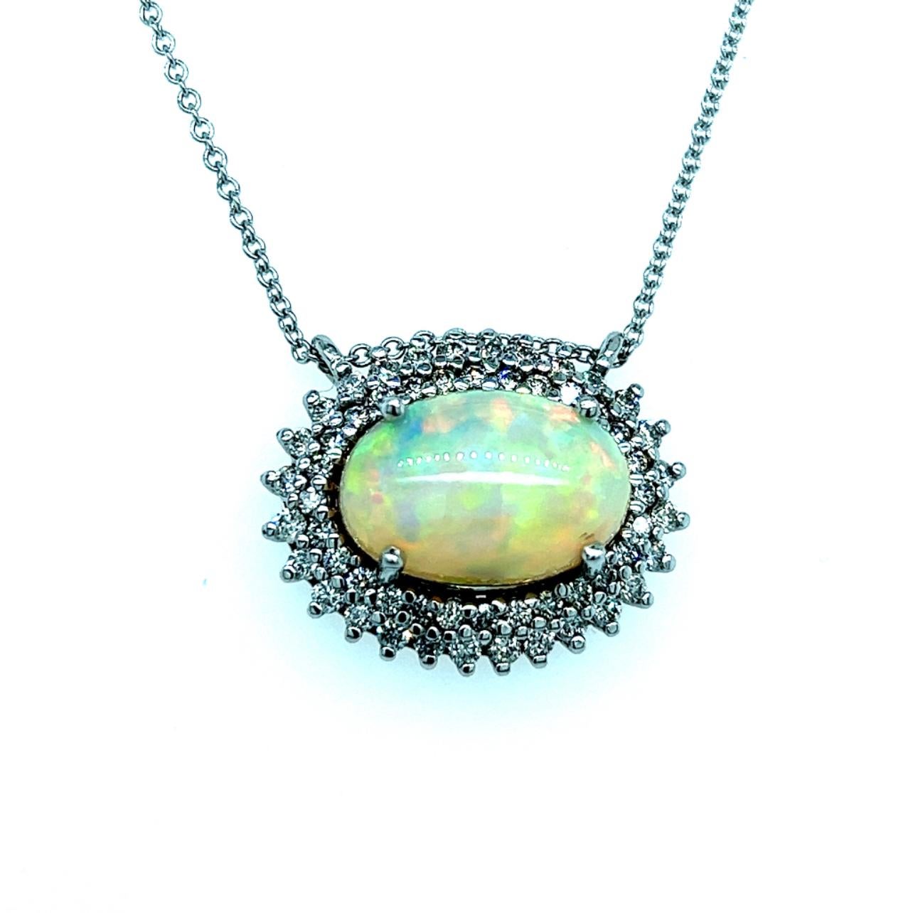 Natürlicher Opal-Diamant-Anhänger-Halskette 18