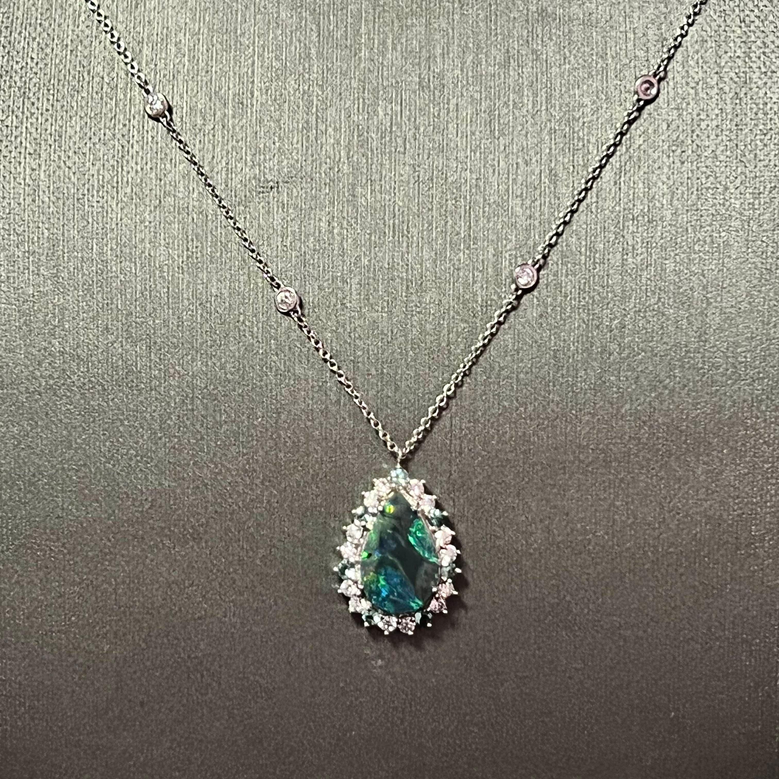 Natural Finely Faceted Quality Opal Diamond Pendant with 18