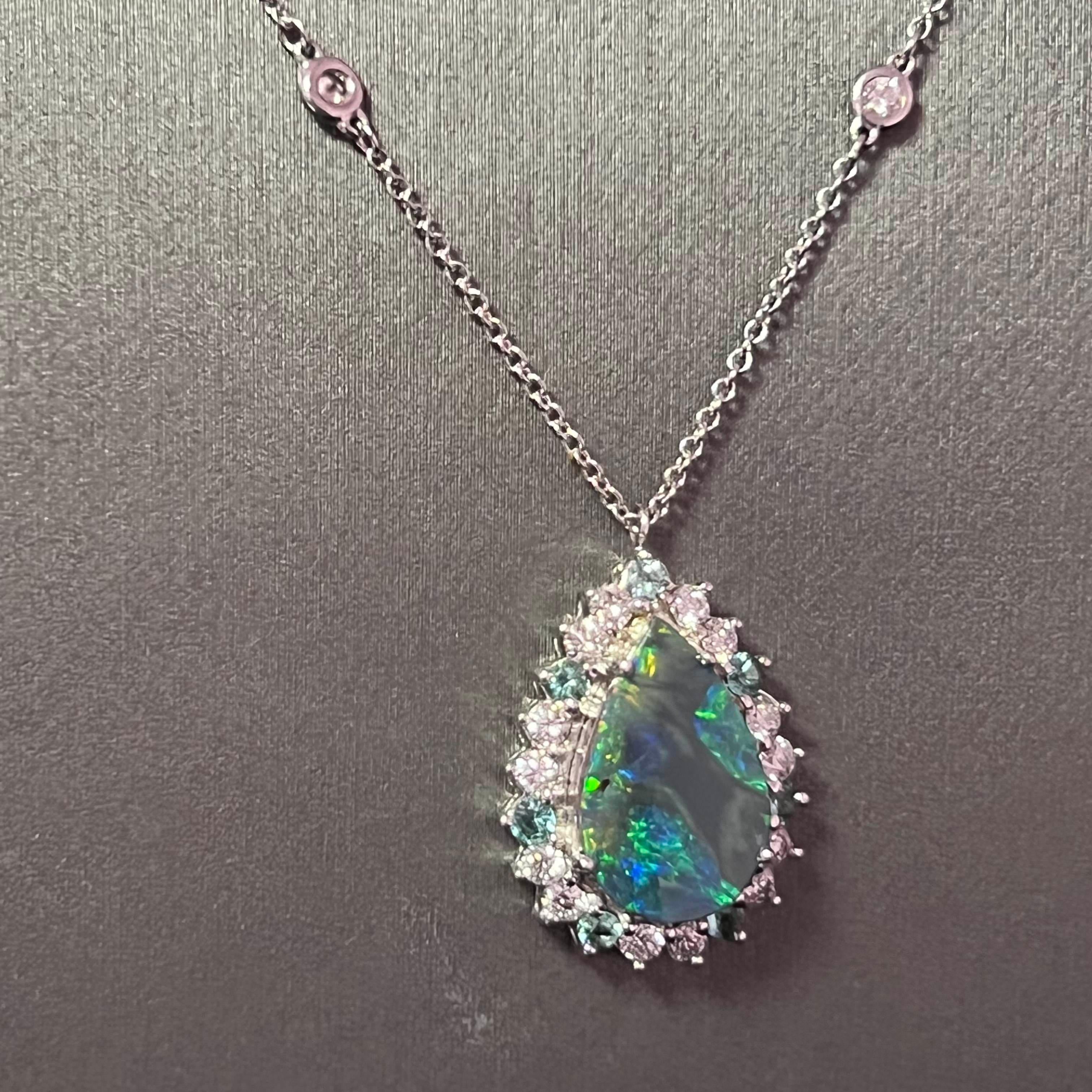 Natural Opal Diamond Pendant W/ Gold Chain 3.25 TCW GIA Certified For Sale 2