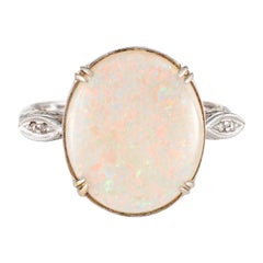 Natural Opal Diamond Ring 14 Karat White Gold Estate Fine Jewelry Oval