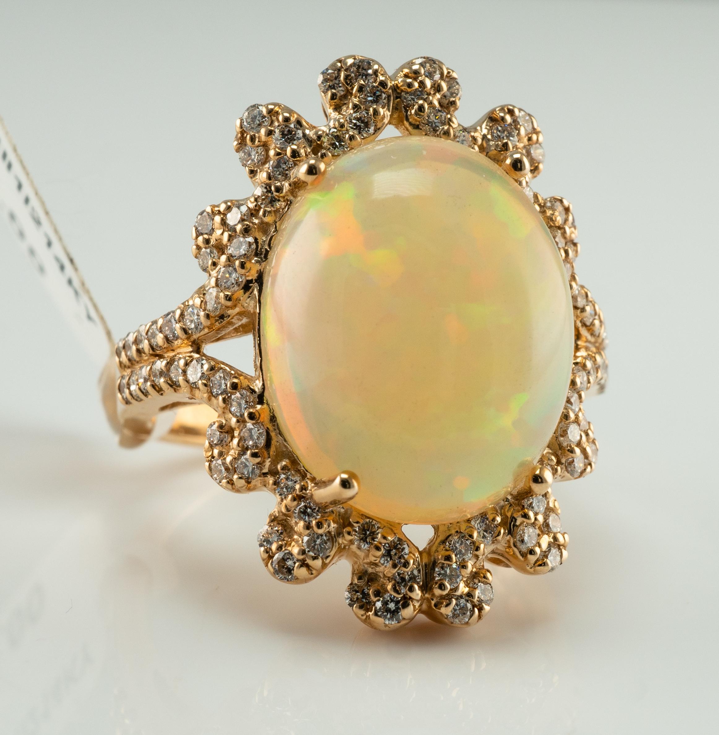 natürlicher Opal-Diamant-Ring 14K Gold Nachlass-Tag $8400 im Angebot 5
