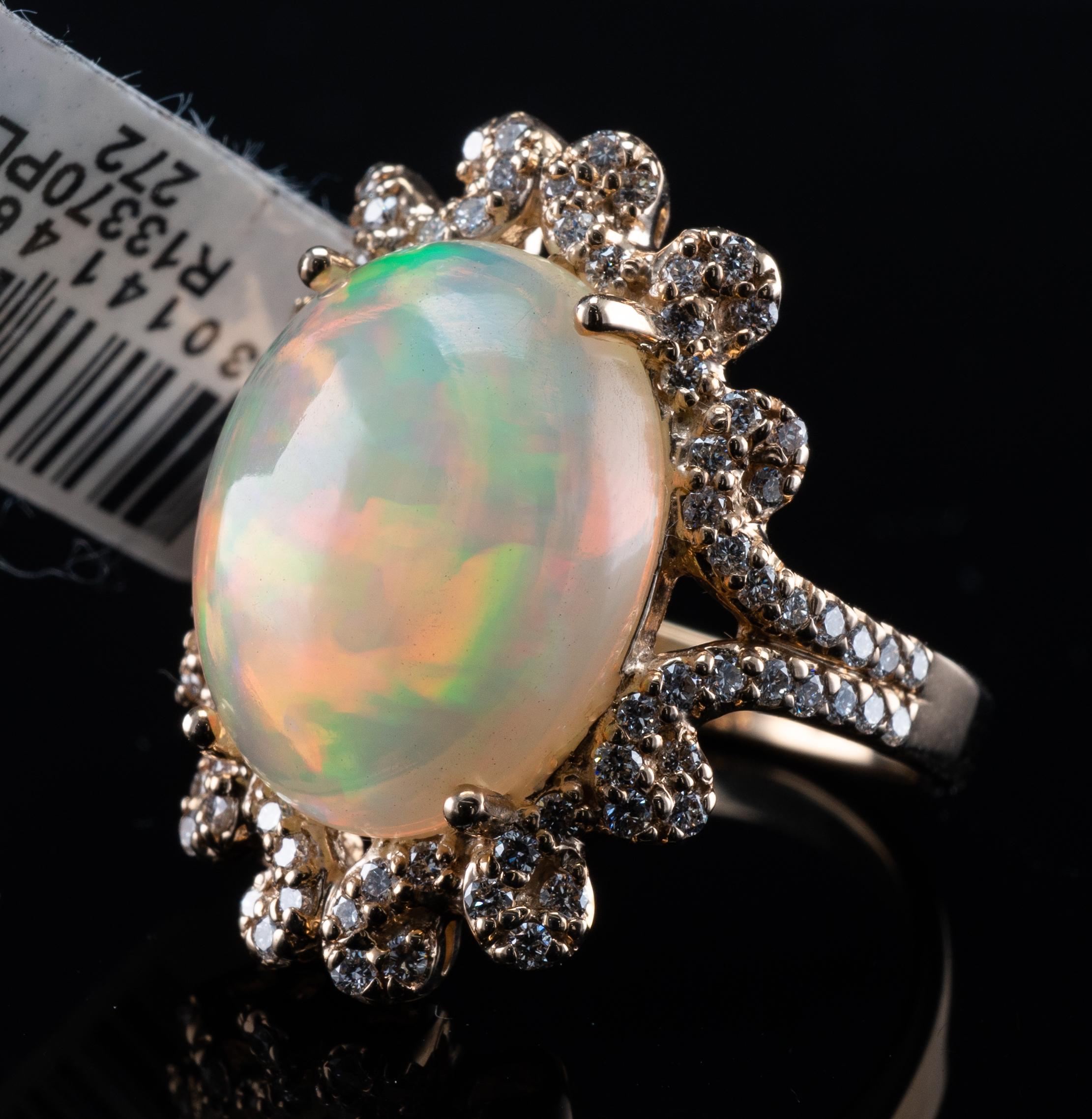 Natural Opal Diamond Ring 14K Gold Estate Retail Tag $8400 For Sale 6