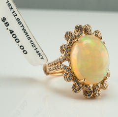 Natural Opal Diamond Ring 14K Gold Estate Retail Tag $8400