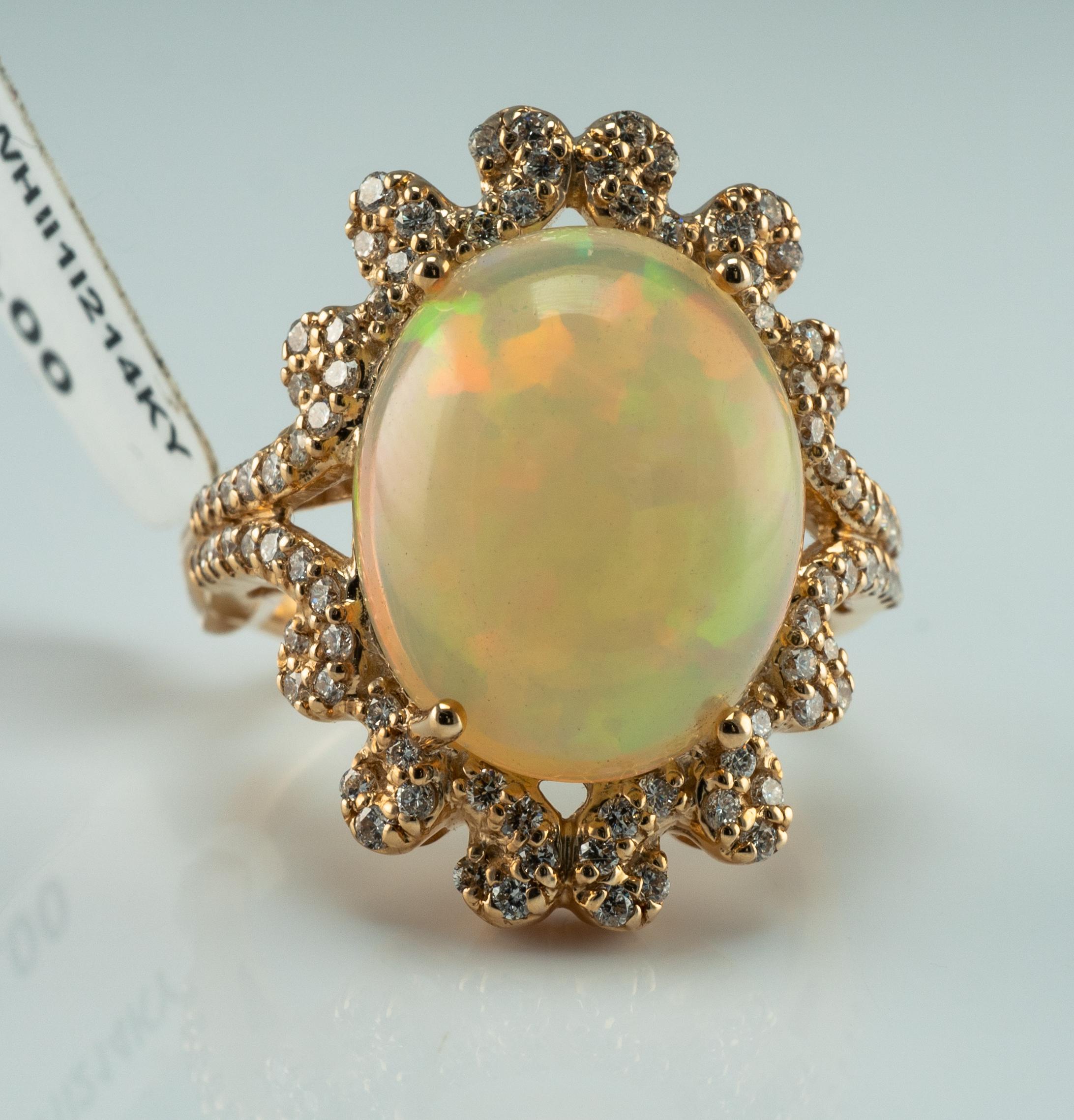 Women's Natural Opal Diamond Ring 14K Gold Estate Retail Tag $8400 For Sale