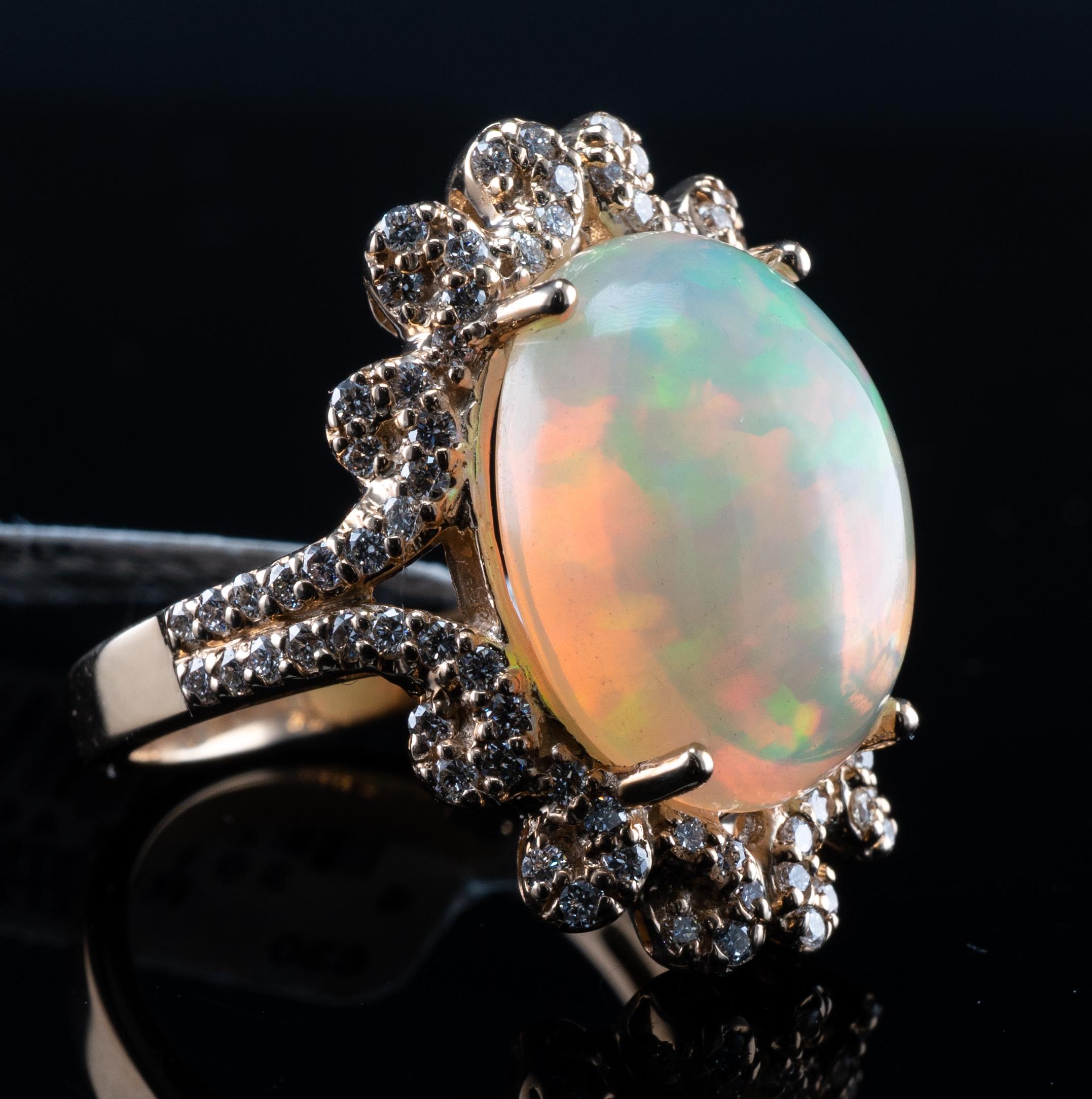 natürlicher Opal-Diamant-Ring 14K Gold Nachlass-Tag $8400 im Angebot 2