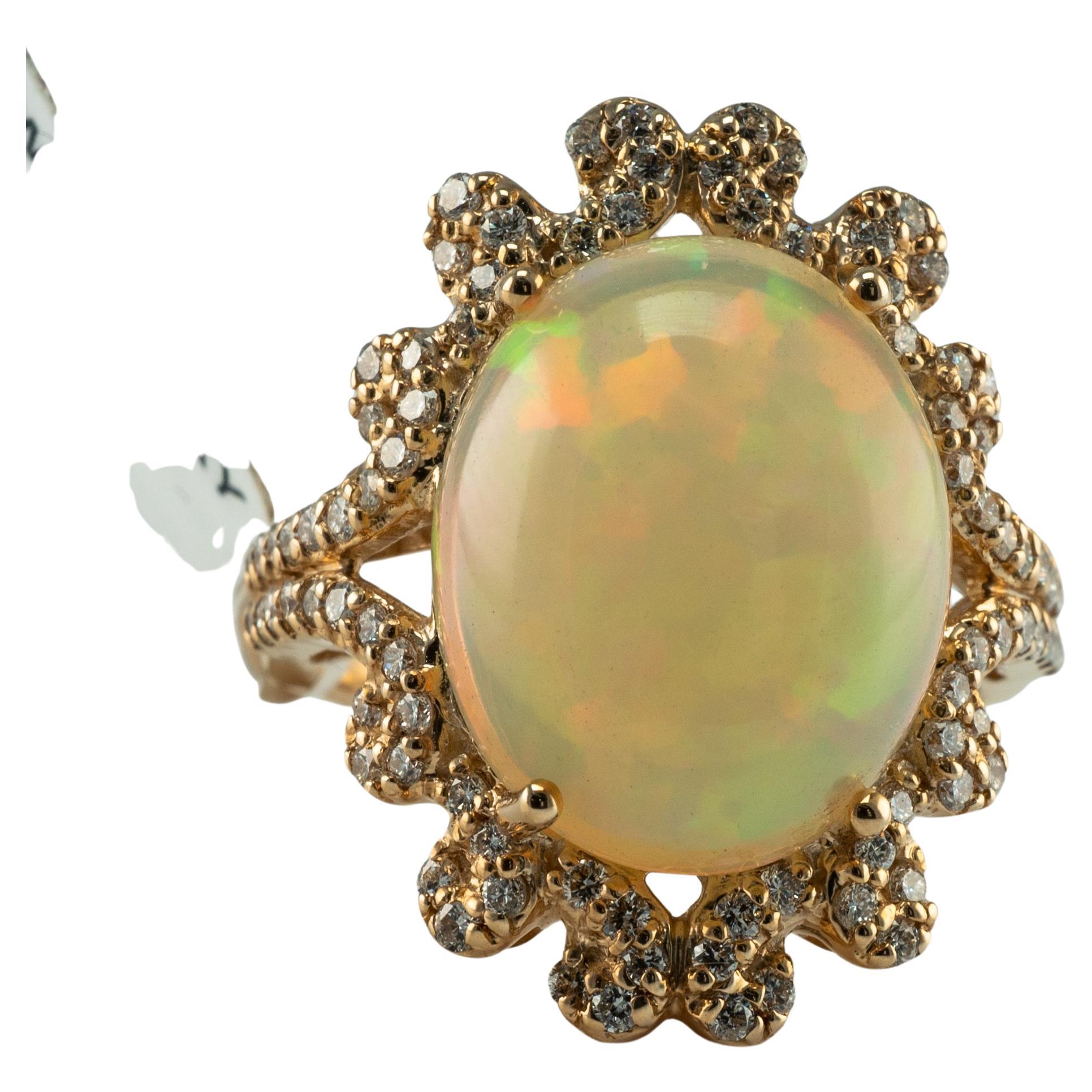 Natural Opal Diamond Ring 14K Gold Estate Retail Tag $8400 For Sale