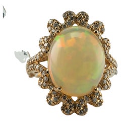 Bague en or 14K avec opale naturelle et diamant, étiquette de vente au détail de 8400 $.