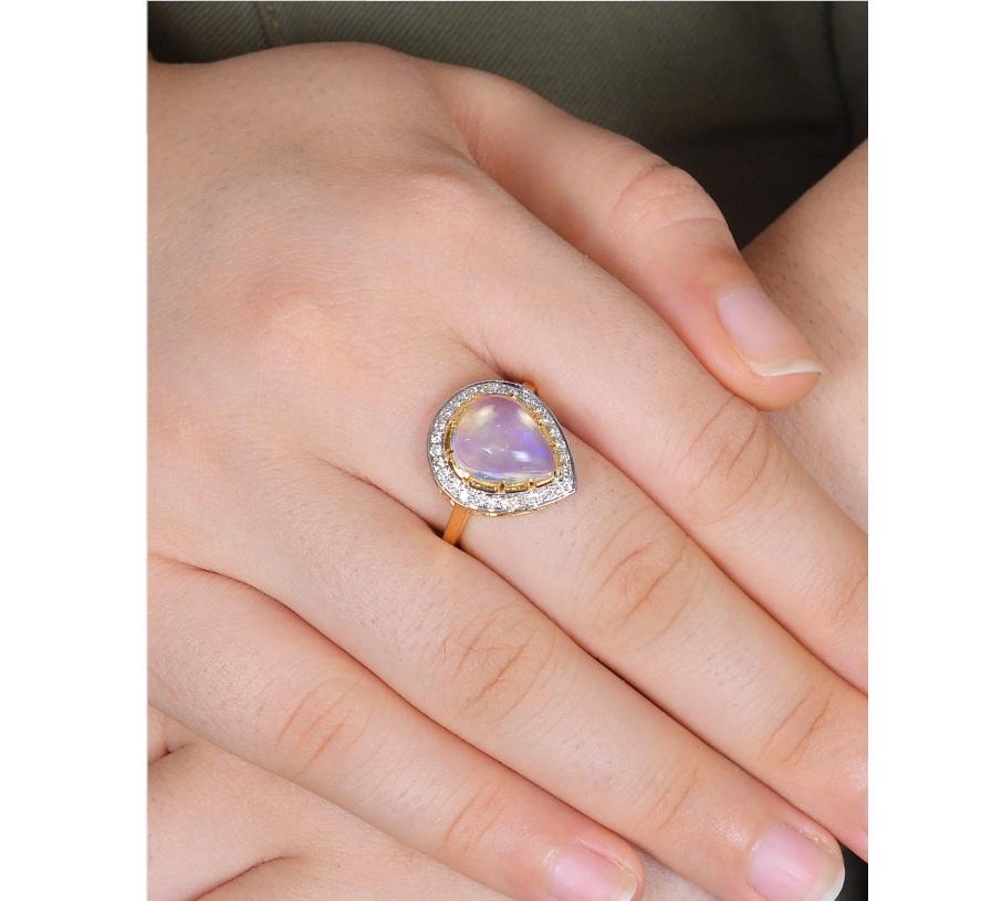 Natural Opal & Diamond Ring 18K gold In New Condition For Sale In jaipur, IN