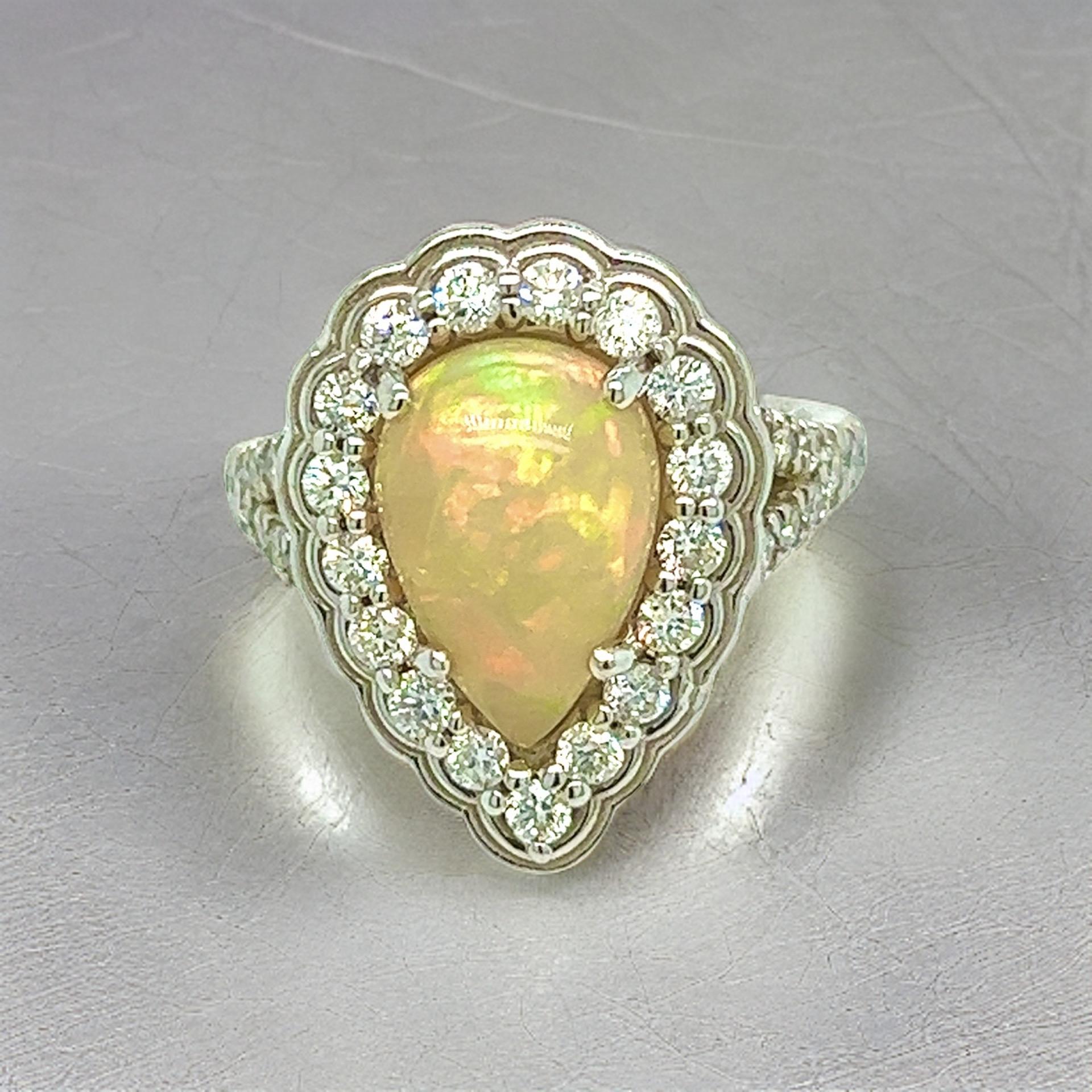 Natural Opal Diamond Ring 6.25 14k W Gold 2.35 TCW Certified For Sale 5