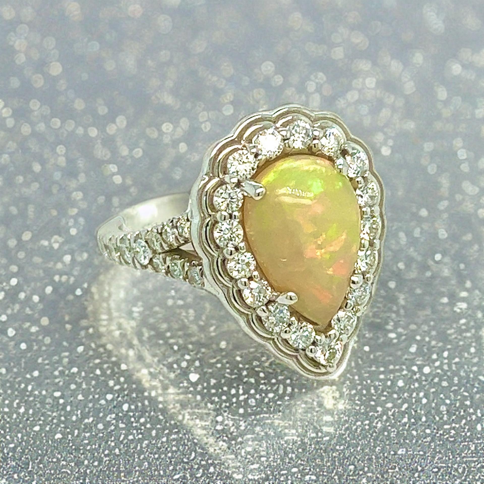 Natural Finely Faceted Quality Opal Diamond Ring 6.25 14k W Gold 2.35 TCW Certified $4,950 304174

This is a Unique Custom Made Glamorous Piece of Jewelry!

Nothing says, “I Love you” more than Diamonds and Pearls!

This white Opal ring has been