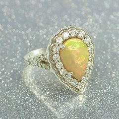 Natural Opal Diamond Ring 6.25 14k W Gold 2.35 TCW Certified