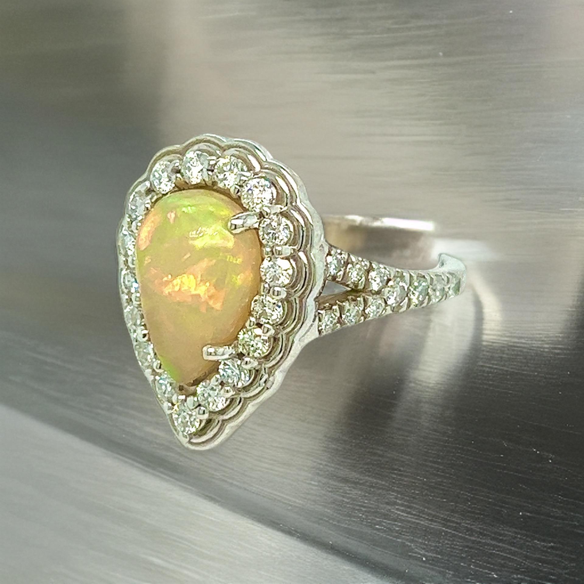 Natural Opal Diamond Ring 6.25 14k W Gold 2.35 TCW Certified In New Condition For Sale In Brooklyn, NY